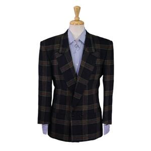 Istante by Gianni Versace Vtg 80s Blue/Red Knit Plaid Tweed DB Blazer 36S